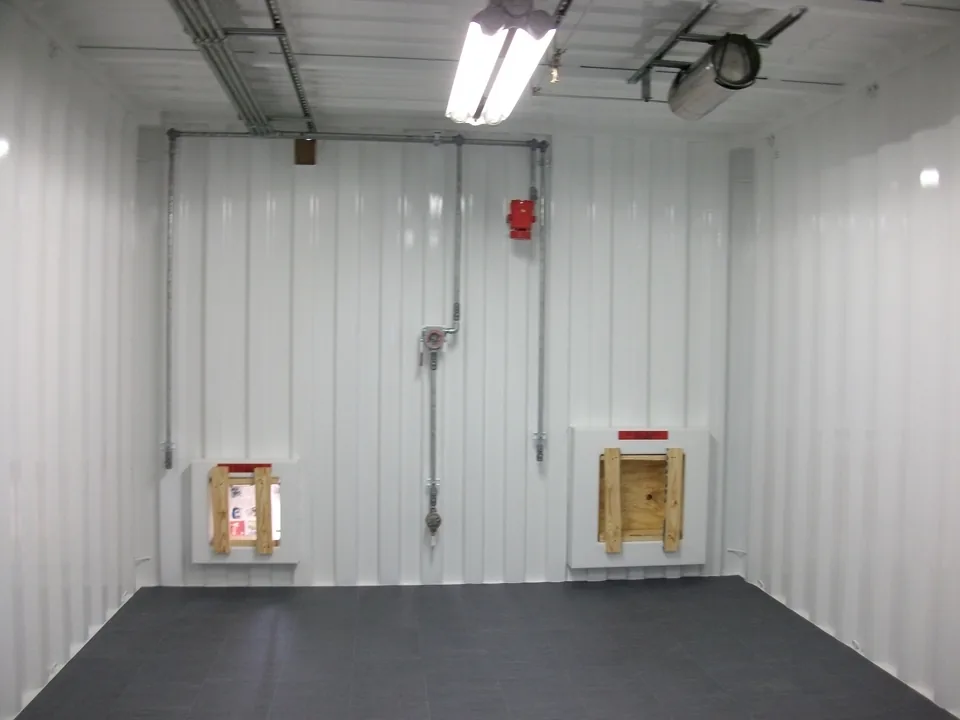 Fire suppression fittings inside a completed C1D1 extraction lab