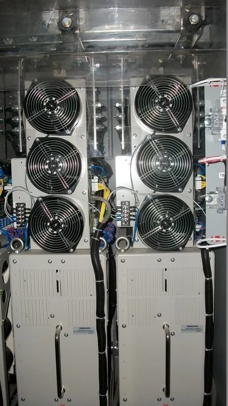 Cooling fan array and wiring inside an ETSCO inverter enclosure
