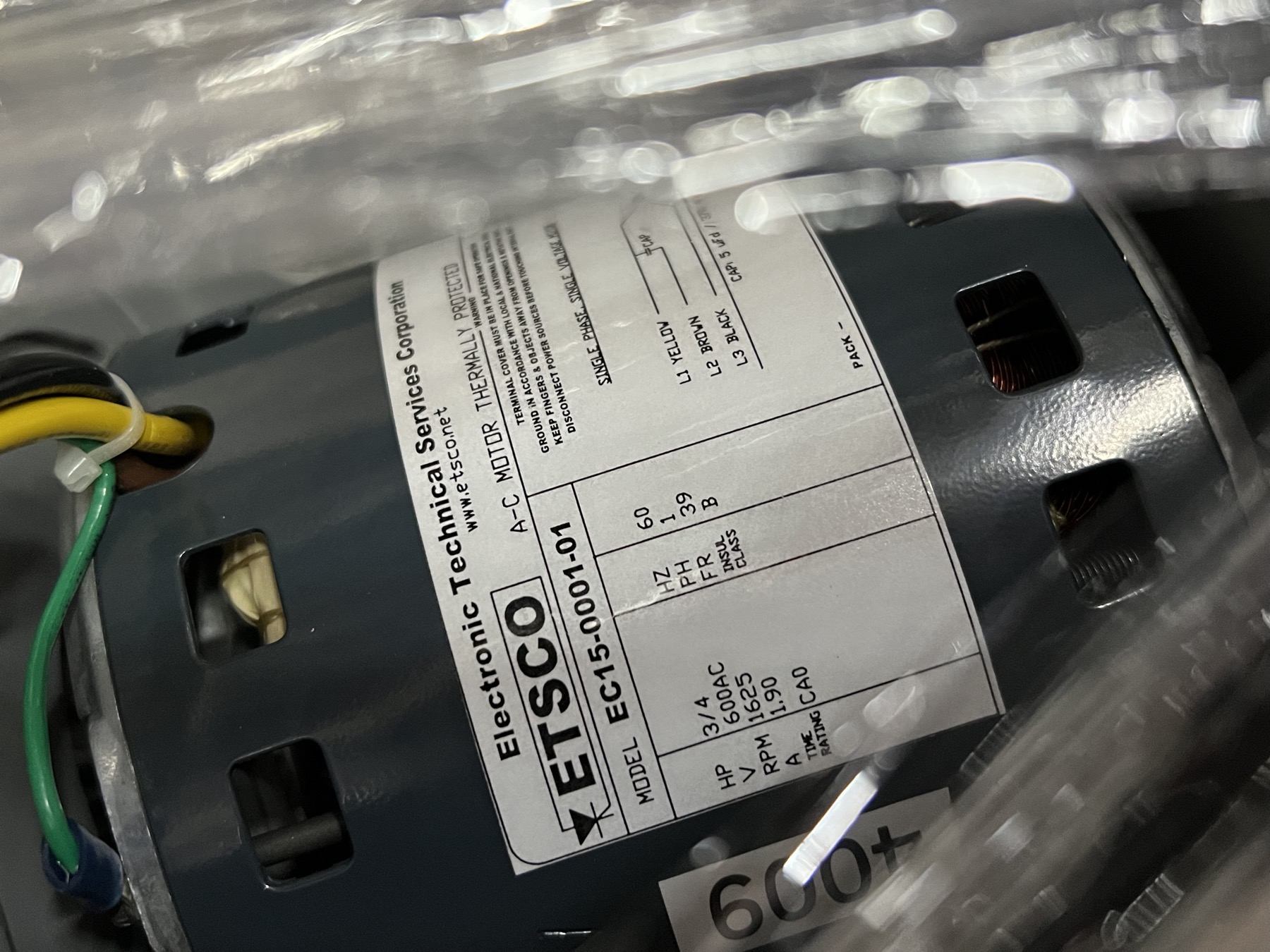 ETSCO AC motor nameplate and wiring